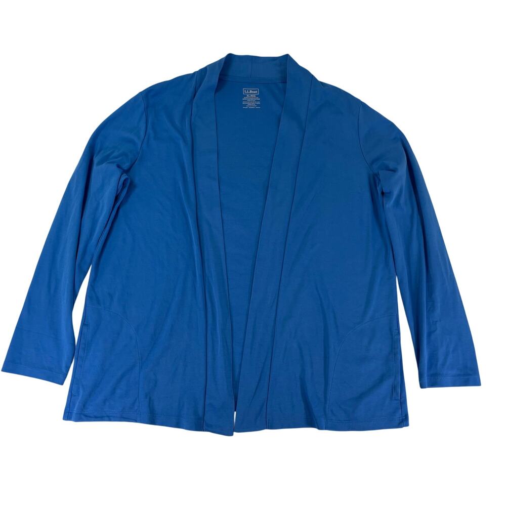 L.L. Bean Supima Cotton Open Front Cardigan Blue XL Regular Womens